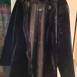 Vintage Dennis Basso Women’s Faux Fur Zipper Front Hooded Lined Coat Black XL